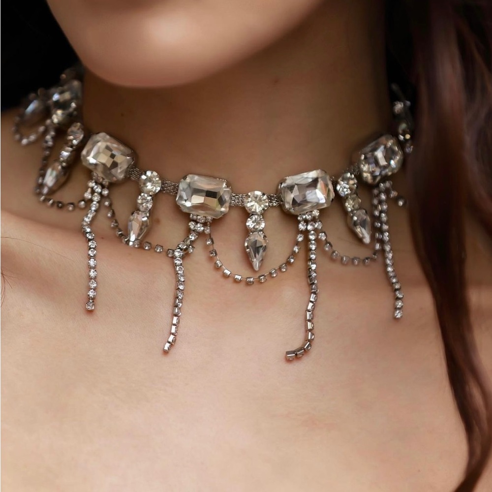 Geometric Square Crystal Choker Necklaces